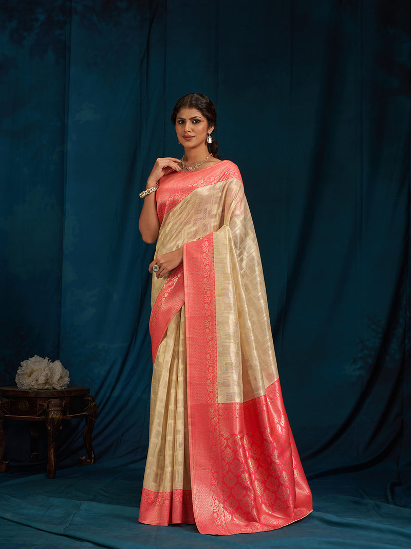 Swarnika Silk in Neon Pink And Beige