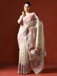 Floral Printed Chanderi Saree in red