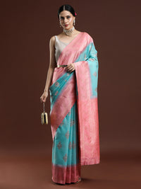 Woven Design Chanderi Cotton Saree in Light Blue