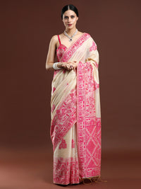Woven Design Chanderi Cotton Saree with Pink Motifs