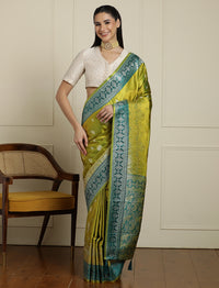 Woven Design Banarasi Saree With Unstitched Blouse in Light Green