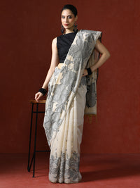 Floral Printed Chanderi Saree in black