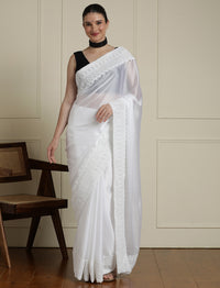 Embroidered Saree With Blouse Piece in White