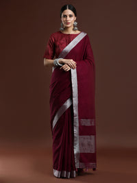 Woven Design Solid Bhagalpuri Linen Saree in Maroon