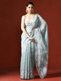 Handloom Geometric Woven Design Chanderi Saree in blue