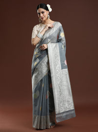 Woven Design Chanderi Cotton Saree in Grey
