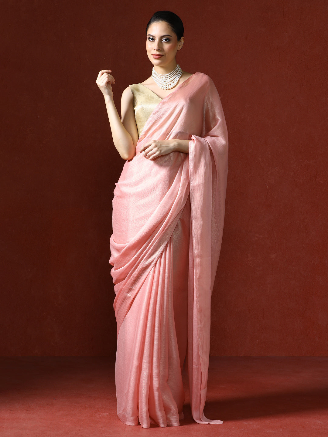 Solid Saree with Blouse Piece in pink
