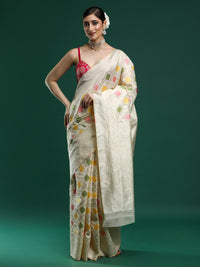 Woven Design Chanderi Cotton Saree in Cream