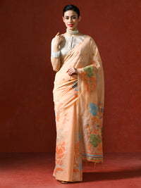 Floral Embellished Embroidered Chanderi Saree in peach