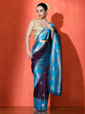 Ivory Silk in Blue - Saree by Sarha