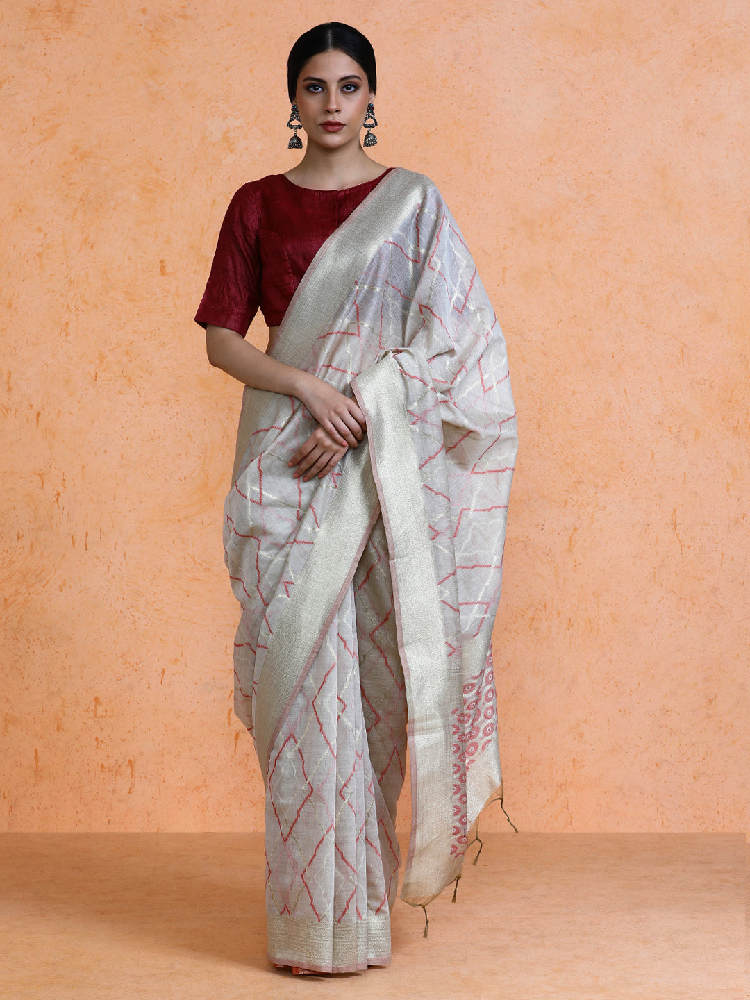 Devi Cotton in Beige with Red Motifs