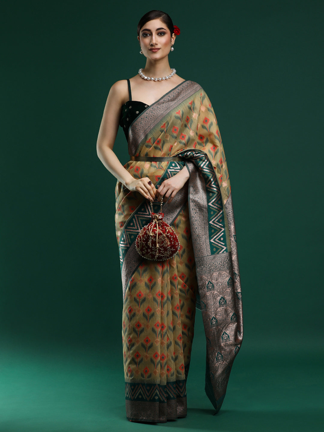 Woven Design Chanderi Cotton Saree in Dark Yellow