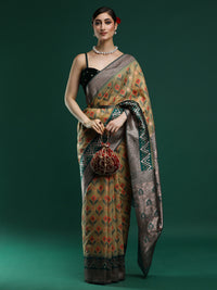 Woven Design Chanderi Cotton Saree in Dark Yellow
