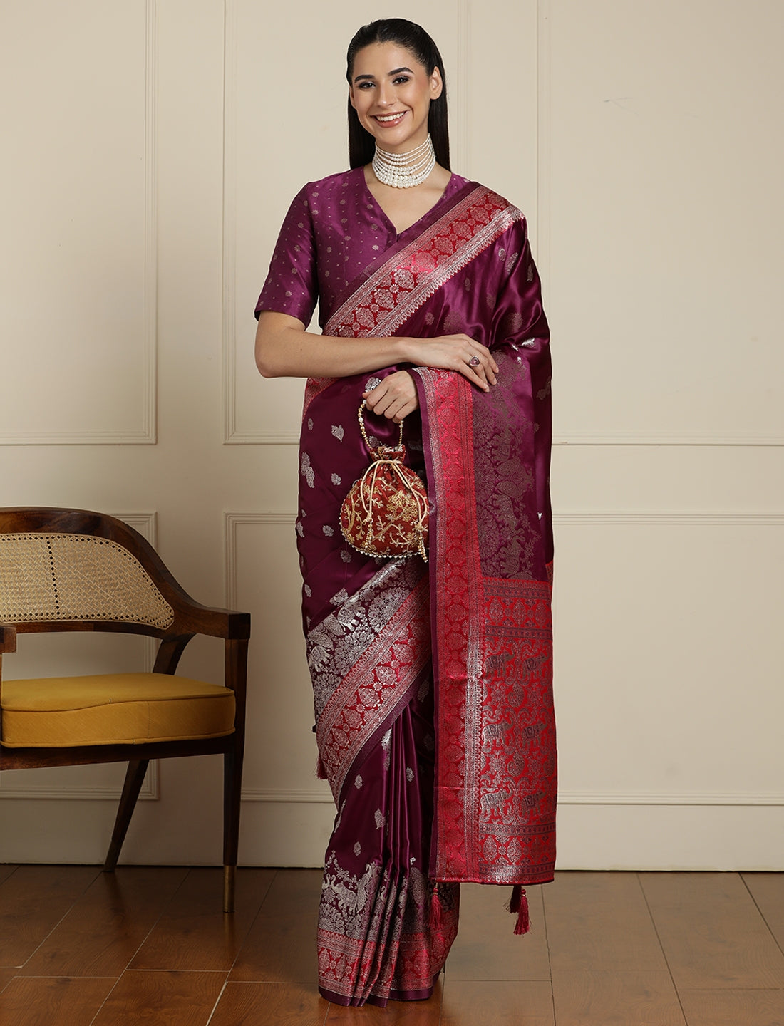 Ethnic Motif Woven Design With Unstitched Blouse in Purple