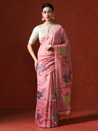 Floral Embellished Embroidered Chanderi Saree in pink