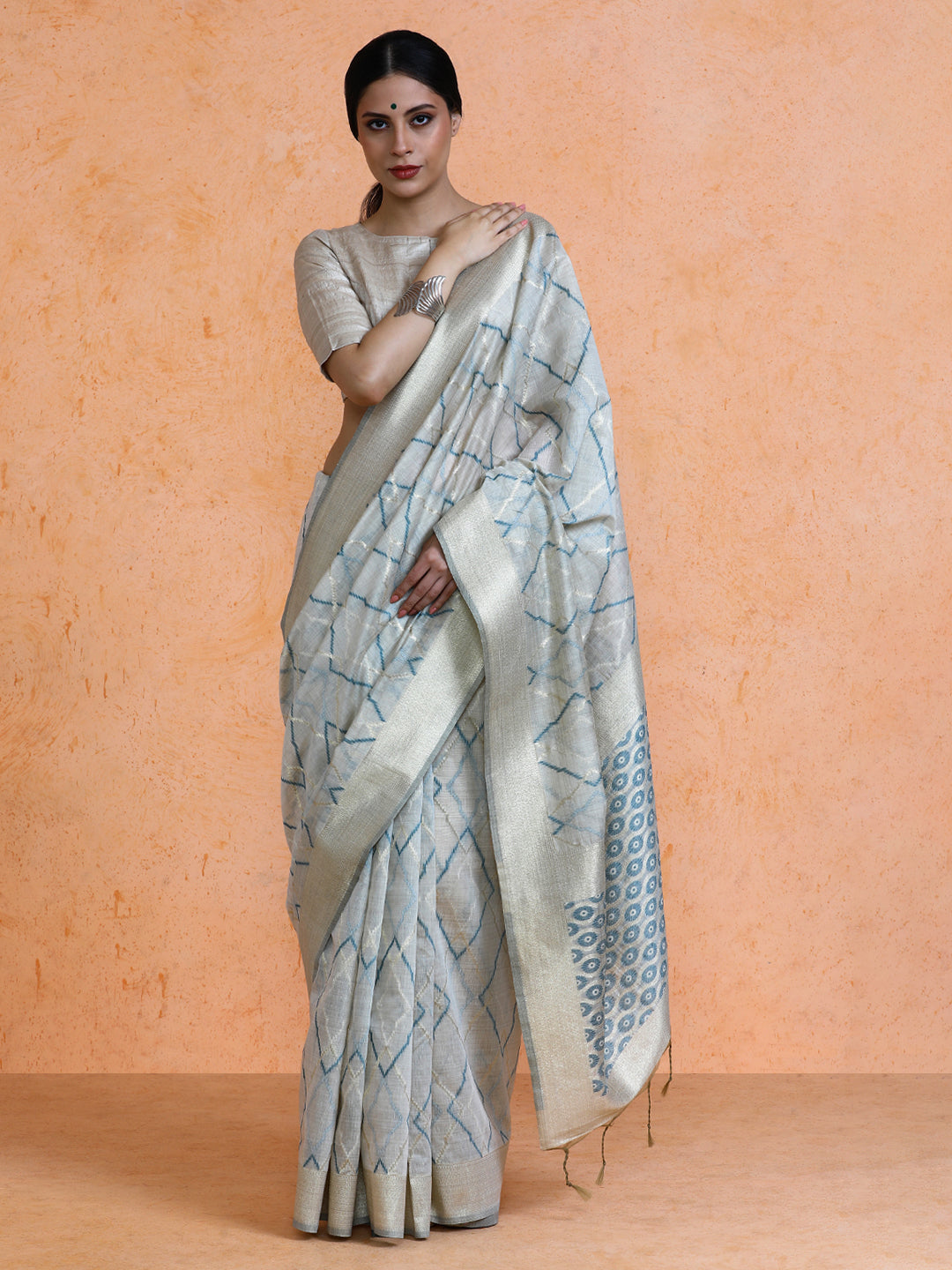 Devi Cotton in Beige with Light Blue Motifs