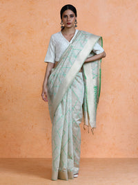 Devi Cotton in Beige with Green Motifs