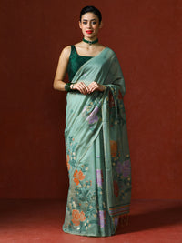 Floral Embellished Embroidered Chanderi Saree in green