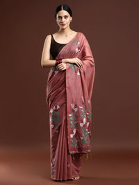 Woven Design Floral Muga Cotton Saree in Red