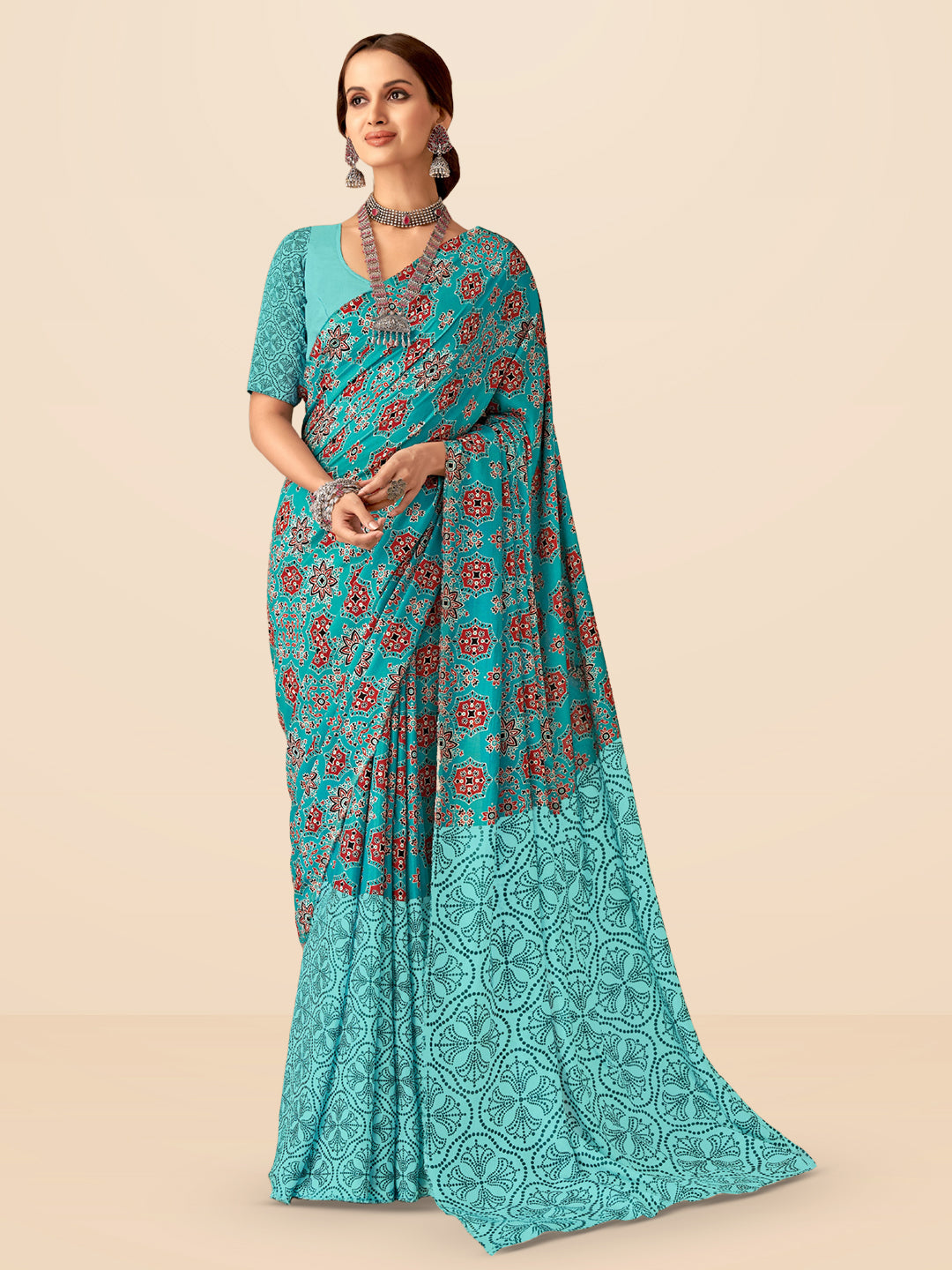 Vibrant Bandhej in Turquoise Blue