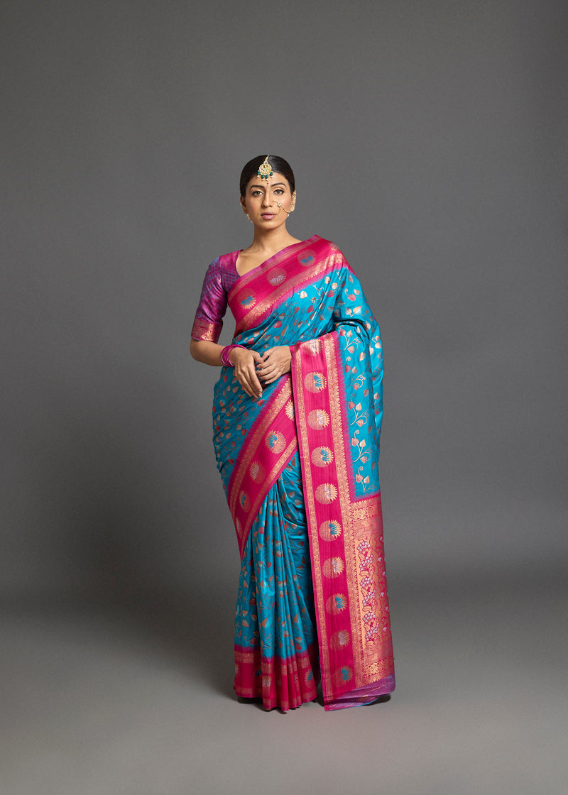 Ishara Silk Saree Firozi Blue