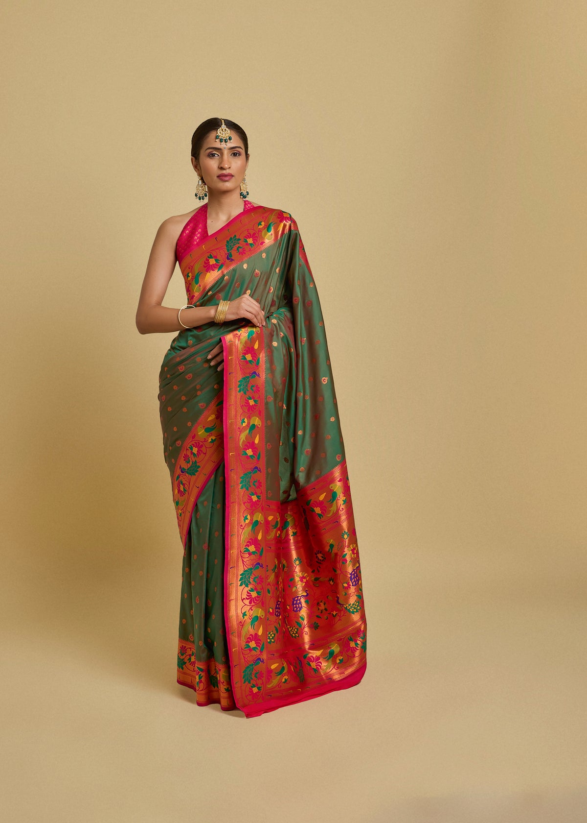 Vishika Silk Saree Olive Green