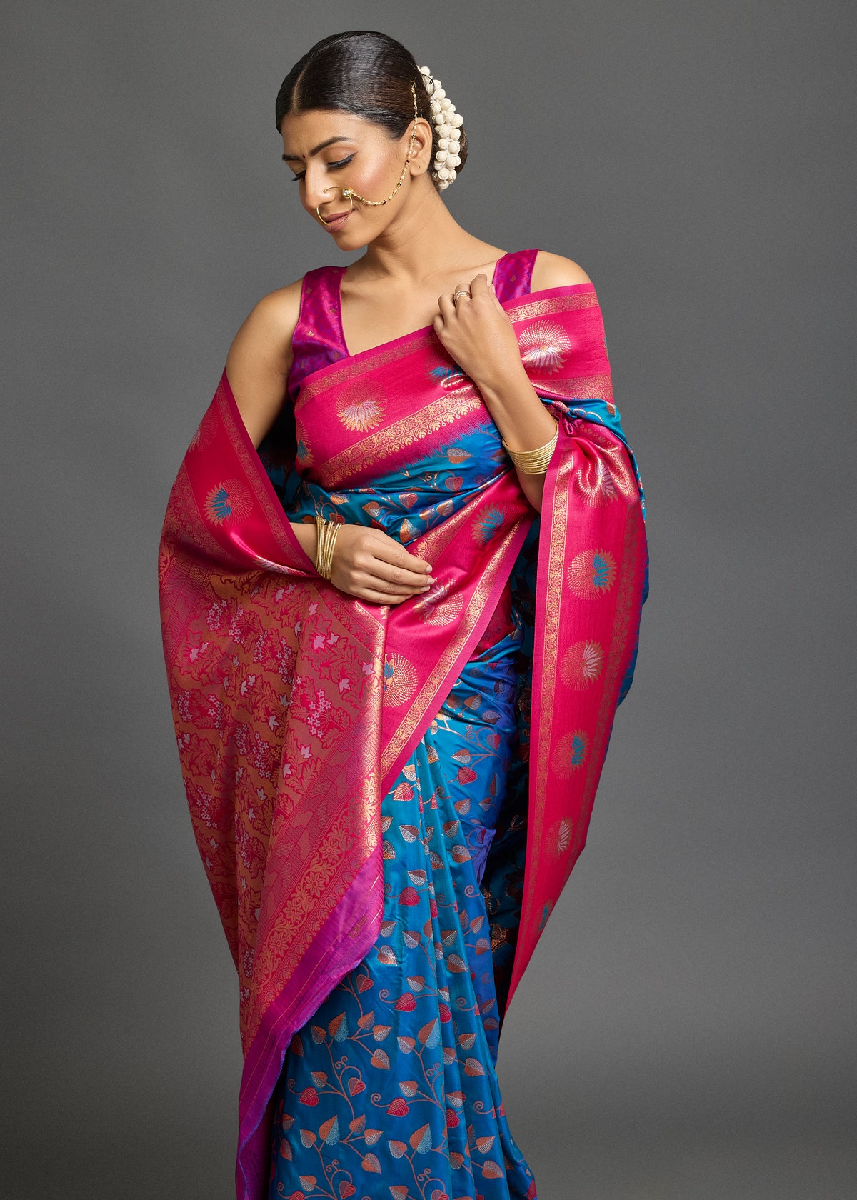 Ishara Silk Saree Peacock Blue