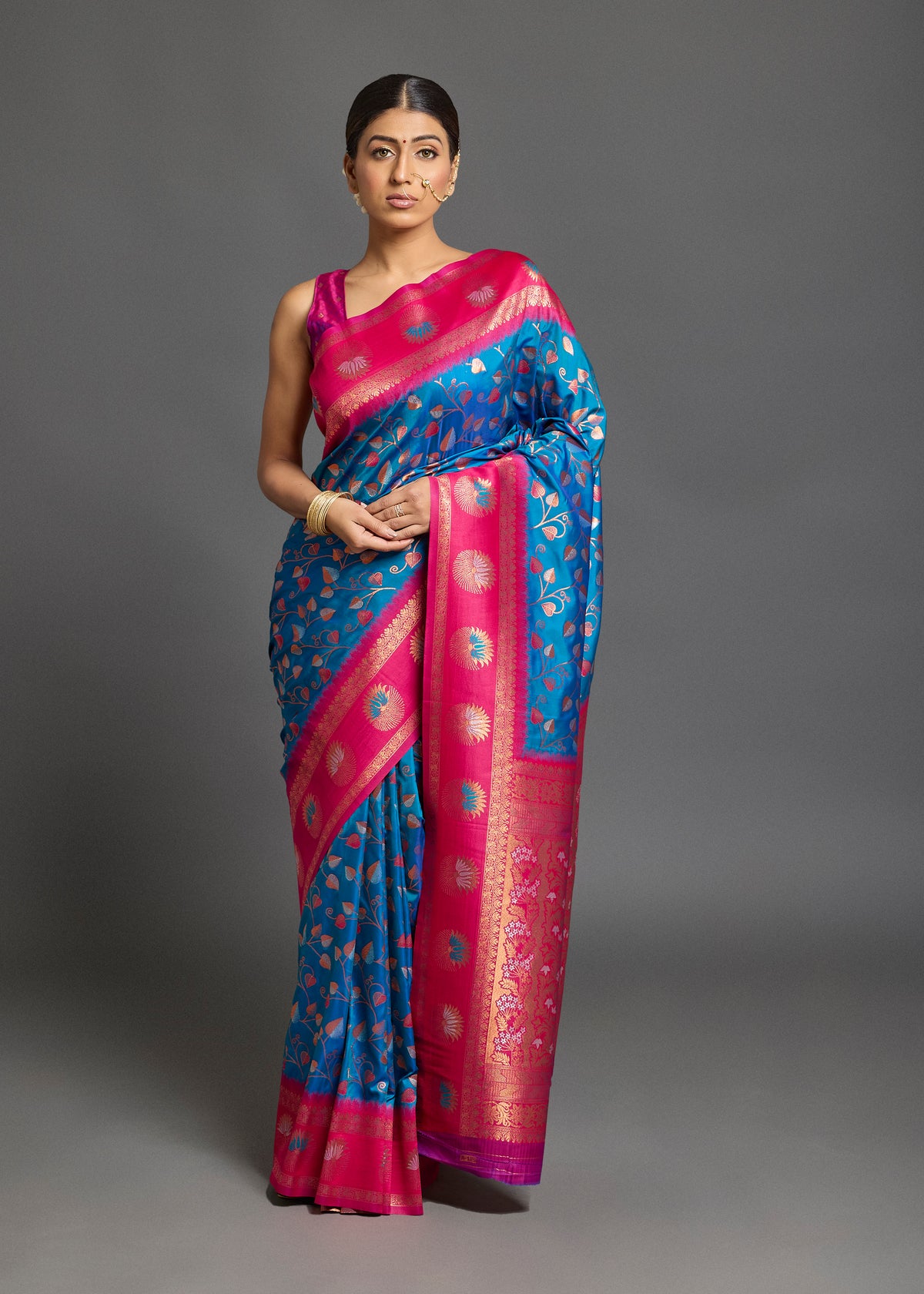 Ishara Silk Saree Peacock Blue