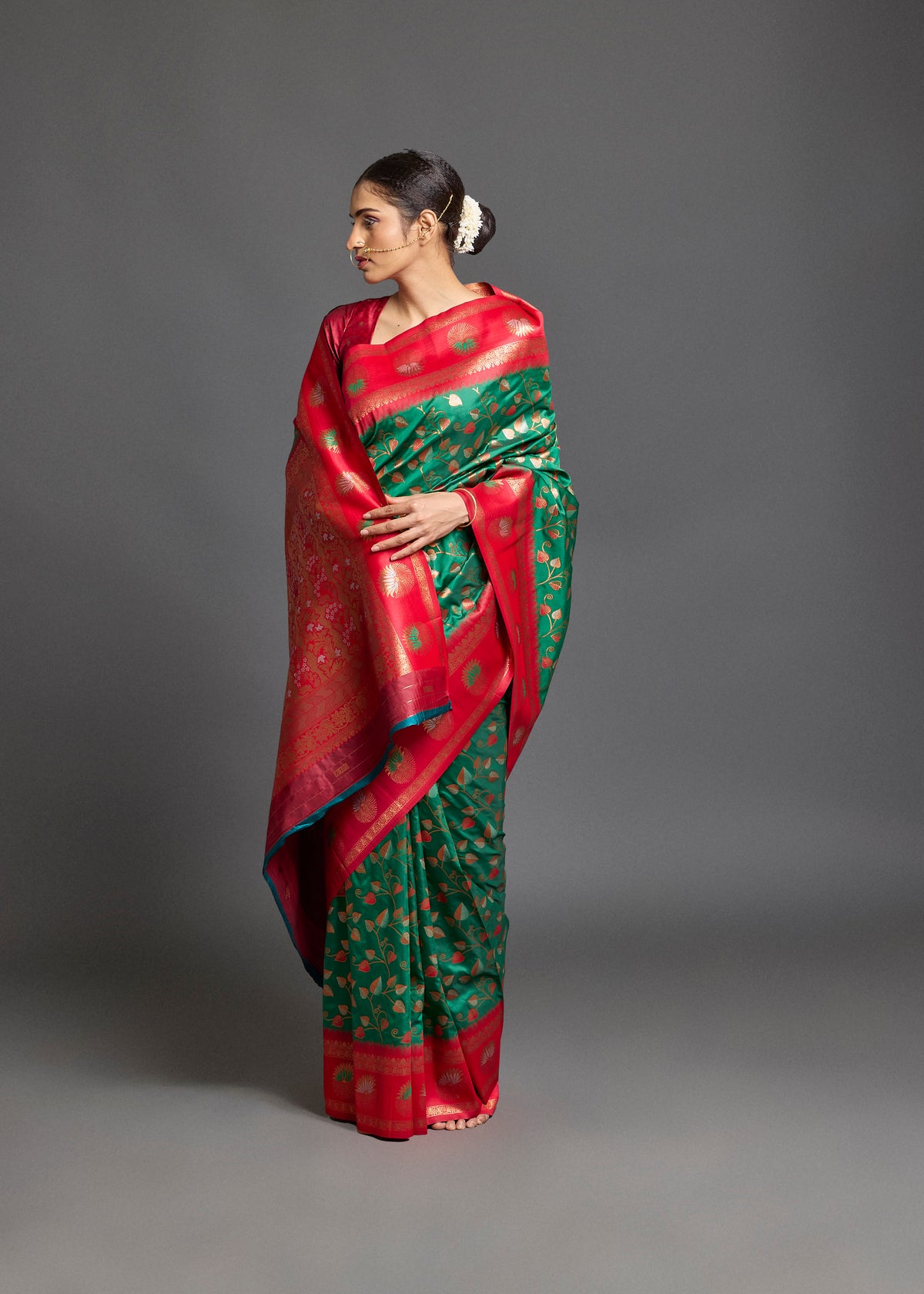 Ishara Silk Saree Dark Green