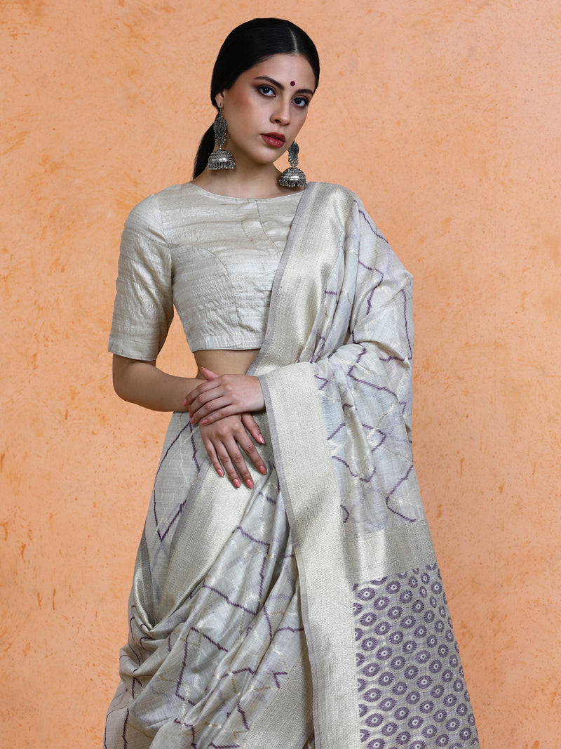 Devi Cotton in Beige with Purple Motifs