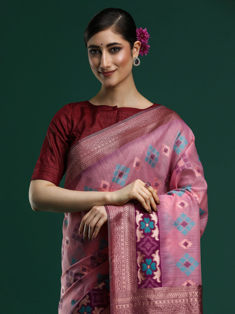 Woven Design Chanderi Cotton Saree in Pink