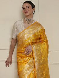 Ethnic Motifs Woven Design Banarasi Saree With Blouse in Yellow
