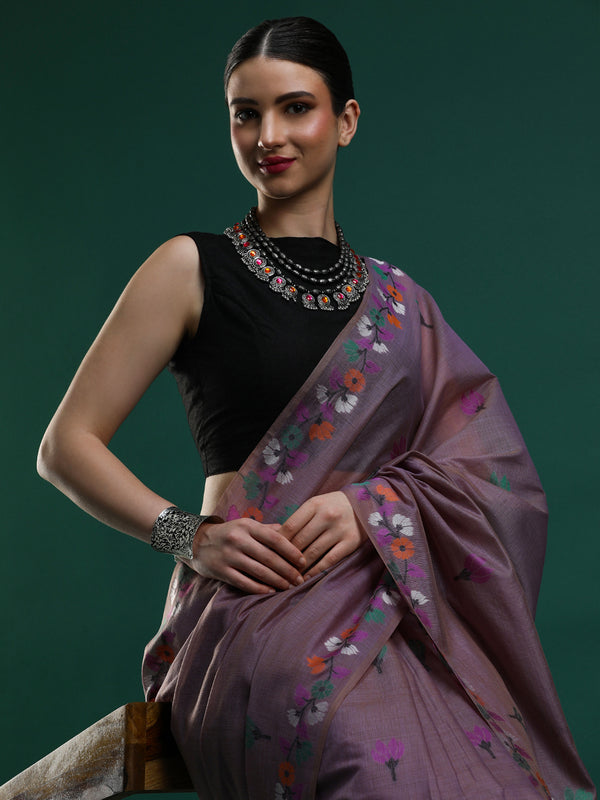 Sarha Floral Motifs Woven Design Muga Saree in Lavender