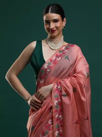 Sarha Floral Woven Design Zari Muga Saree in Pink