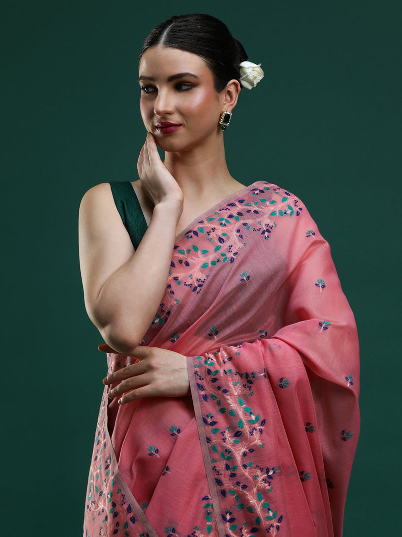 Sarha Women Woven Design Muga Saree in Pink