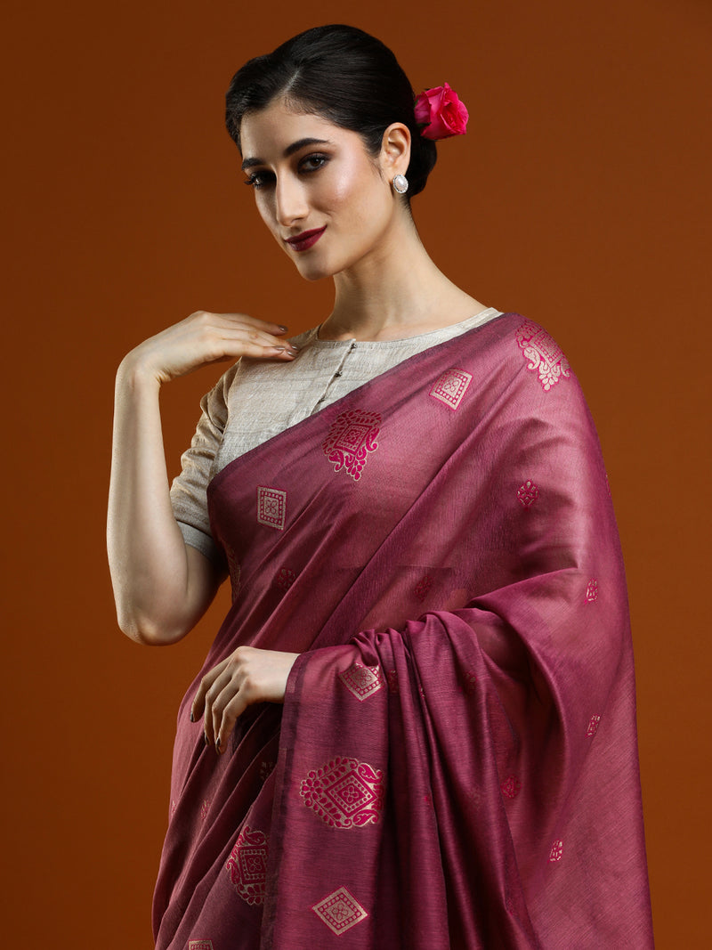 Sarha Woven Design Ethnic Motifs Zari Muga Saree in Pink