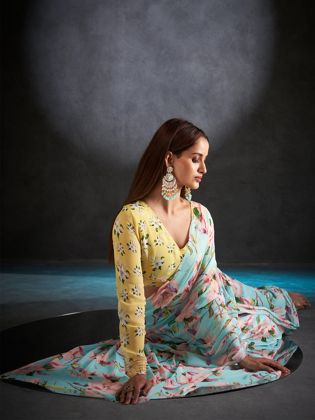 Basanti Bloom in Light Blue with Floral Motifs