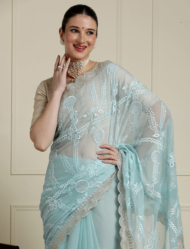 Woven Design Saree With Blouse in Blue