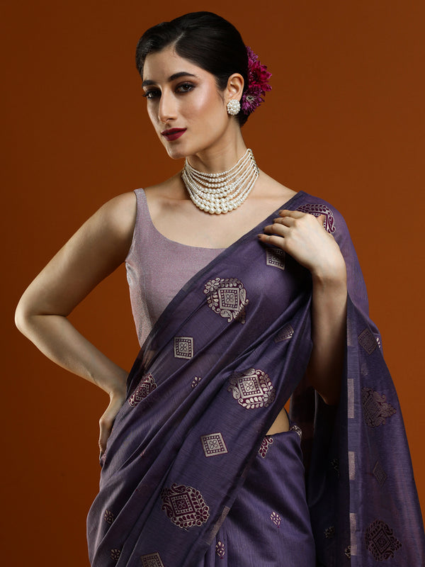 Sarha Ethnic Motifs Woven Design Zari Muga Saree in Navy Blue