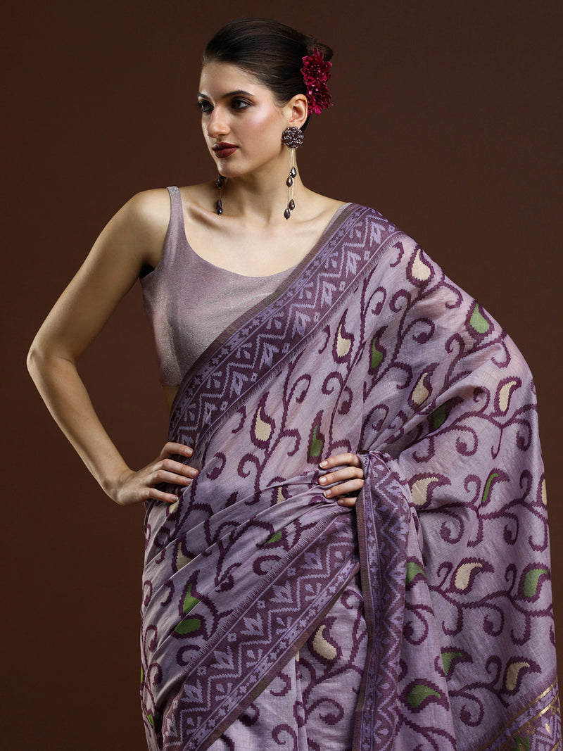 Sarha Ethnic Motifs Chanderi Saree in Lavender