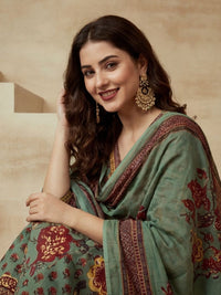 Printed V-Neck Kurta & Trousers With Dupatta