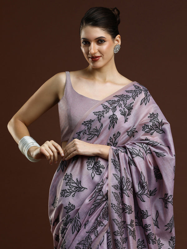 Sarha Ethnic Motifs Chanderi Saree in Lavender