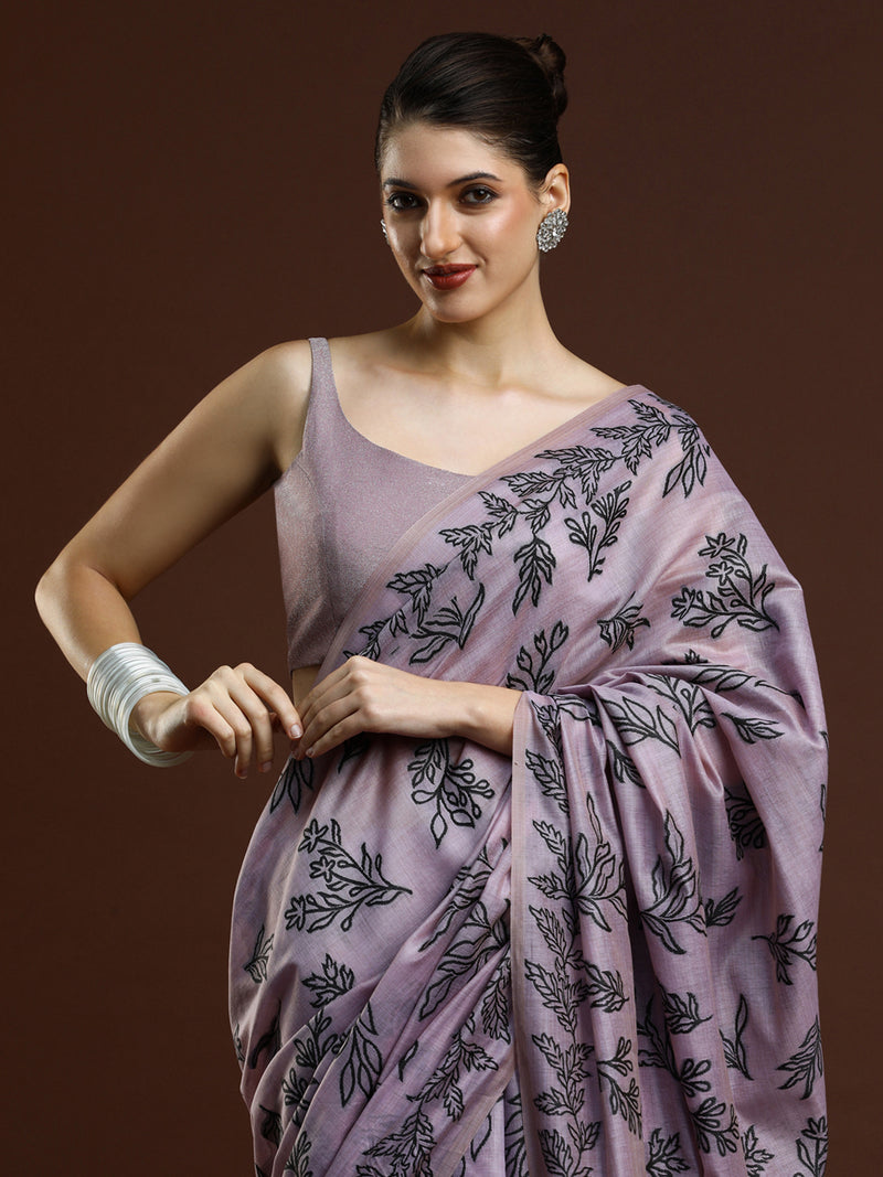 Sarha Ethnic Motifs Chanderi Saree in Lavender