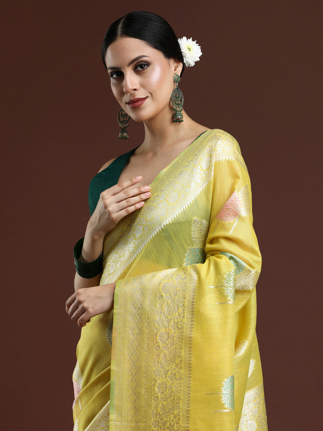 Woven Design Chanderi Cotton Saree in Yellow