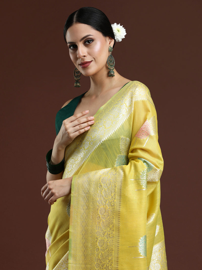 Woven Design Chanderi Cotton Saree in Yellow