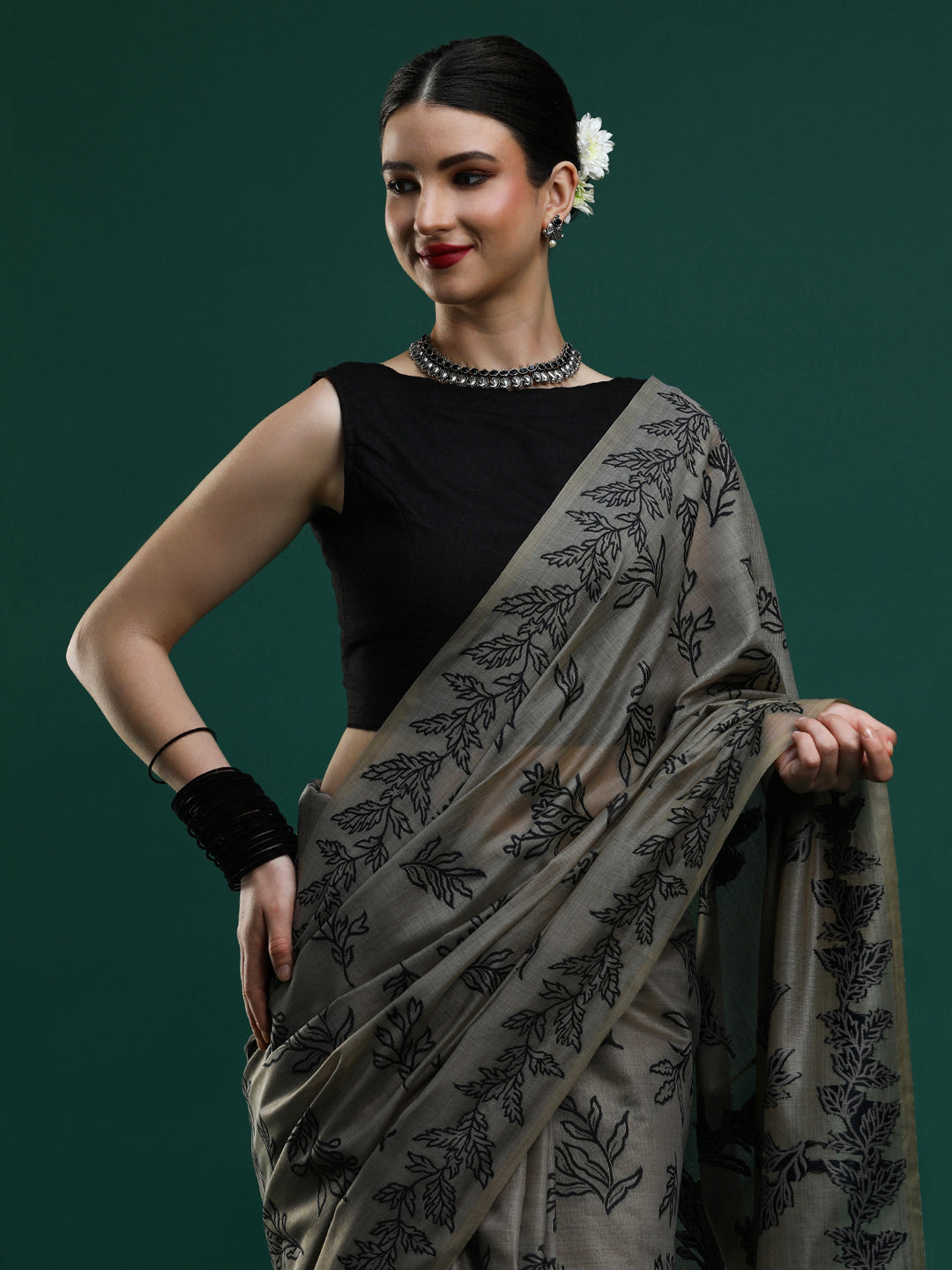Sarha Woven Design Chanderi Saree in Grey