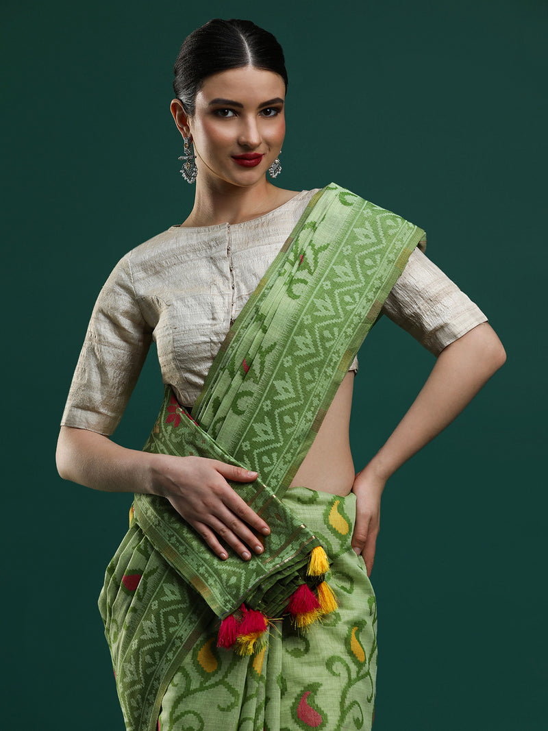 Sarha Woven Design Zari Chanderi Saree in Green