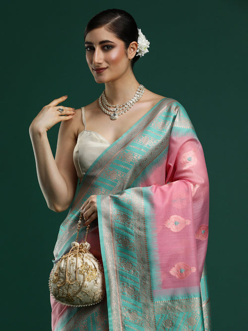 Woven Design Chanderi Cotton Saree in Pink