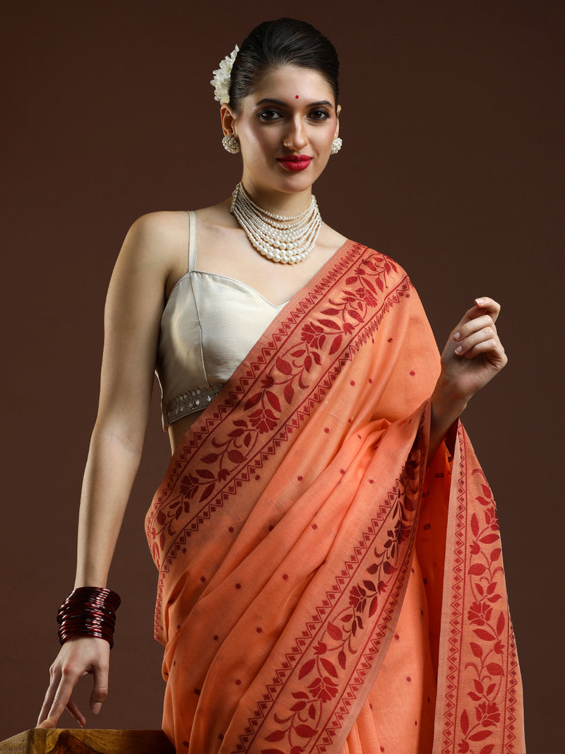 Sarha Ethnic Motifs Woven Design Zari Banarasi Saree in Orange