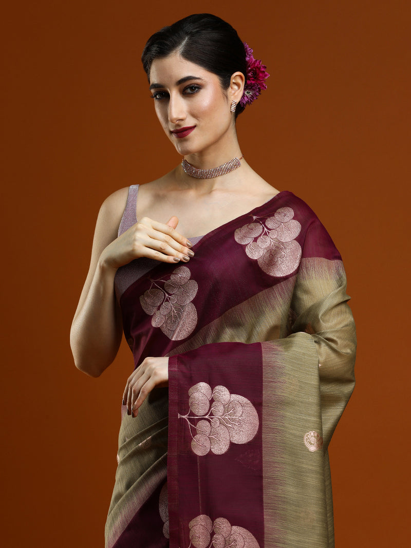 Sarha Ethnic Motifs Woven Design Zari Muga Saree in Grey
